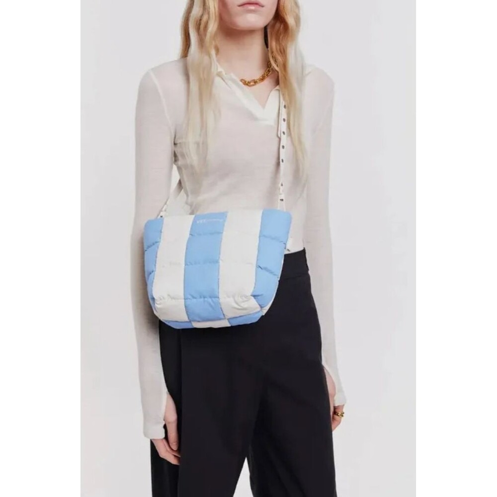VEE COLLECTIVE Porter Clutch Crossbody Baby Blue White Check Quilted Vegan